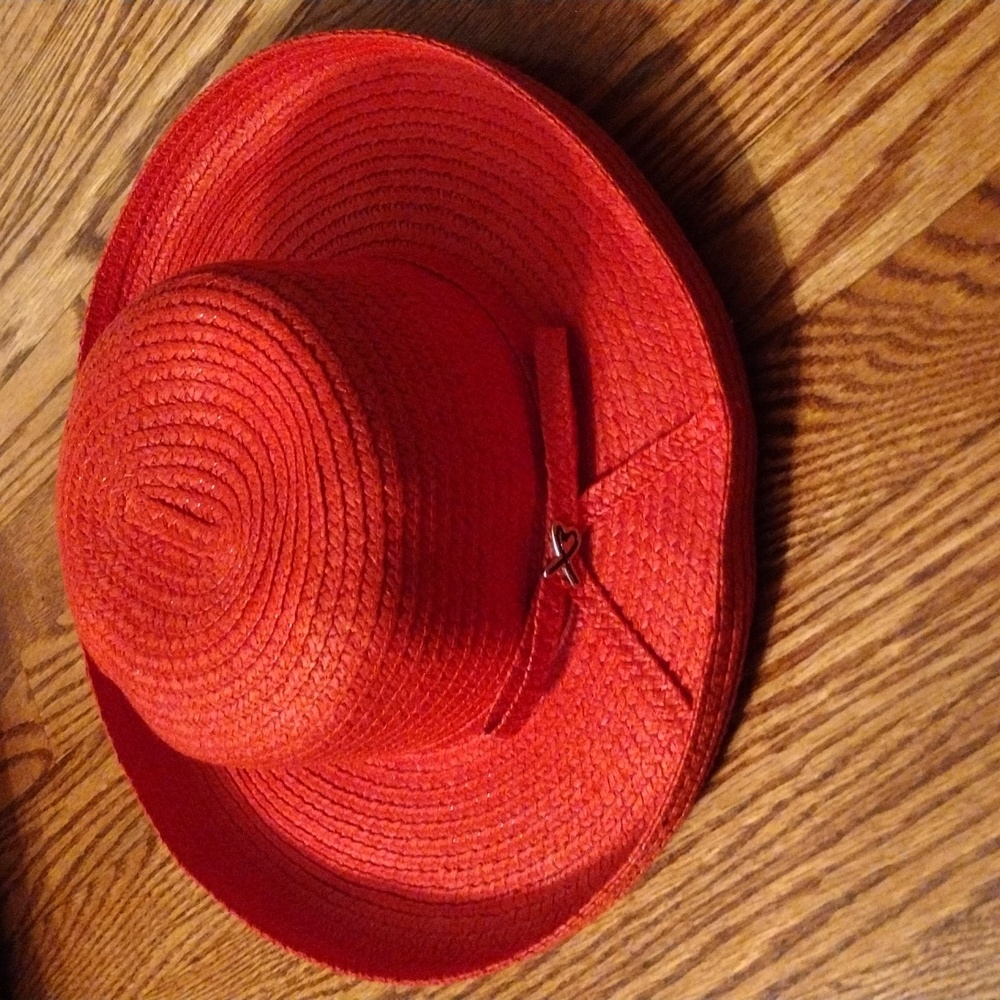Etmar New York Red Paper Straw Wide Brim Hat Woven Sun Beach Fedora OS